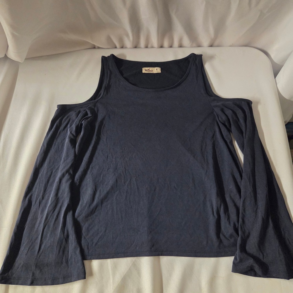 Hollister Navy Blue Cold Shoulder Long Sleeve Top Y2K Blouse Medium